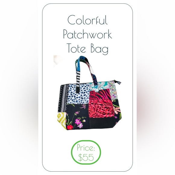 Colorful Patchwork Tote Bag - Vibrant Designer Style, Size 16.5x14 NWT - Picture 10 of 10